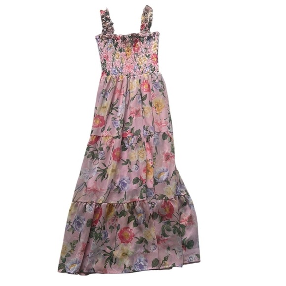 Pink Floral Maxi Beach Sleeveless Vacation Resort Dress Girls Size 8 - Picture 2 of 5